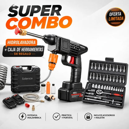 COMBO LIQUIDACIÓN: Hidrolavadora + (Kit de Herramientas 46 Pzs + Doble Batería + Maletín)