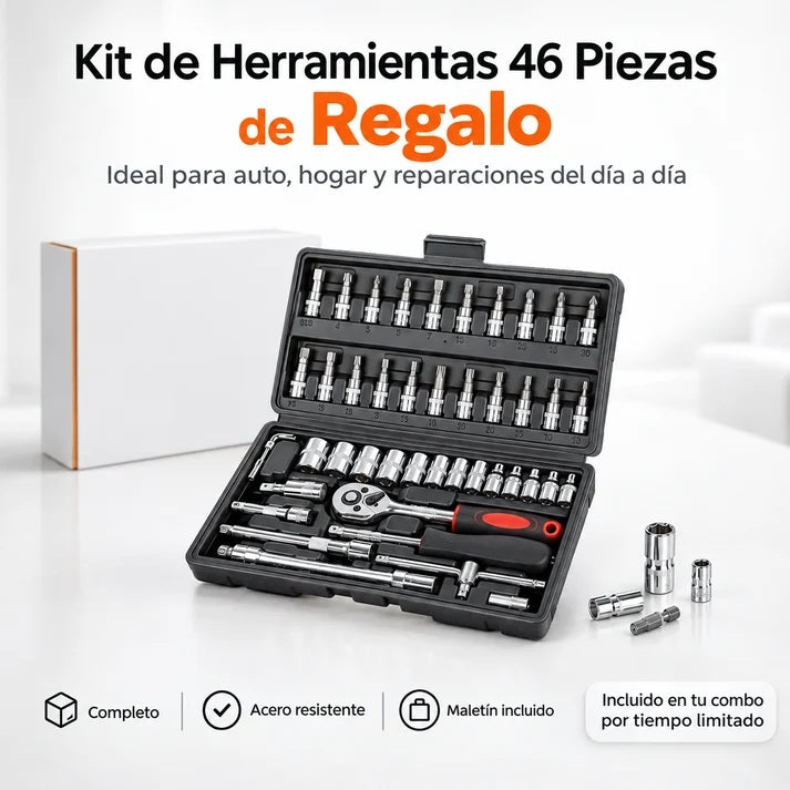 COMBO LIQUIDACIÓN: Hidrolavadora + (Kit de Herramientas 46 Pzs + Doble Batería + Maletín)