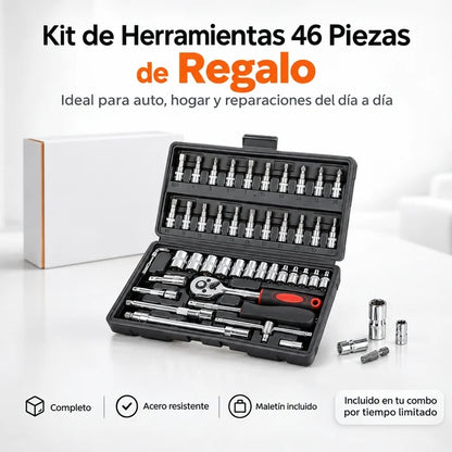 COMBO LIQUIDACIÓN: Hidrolavadora + (Kit de Herramientas 46 Pzs + Doble Batería + Maletín)