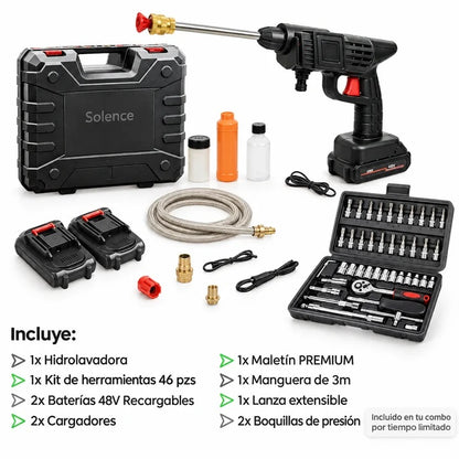 COMBO LIQUIDACIÓN: Hidrolavadora + (Kit de Herramientas 46 Pzs + Doble Batería + Maletín)